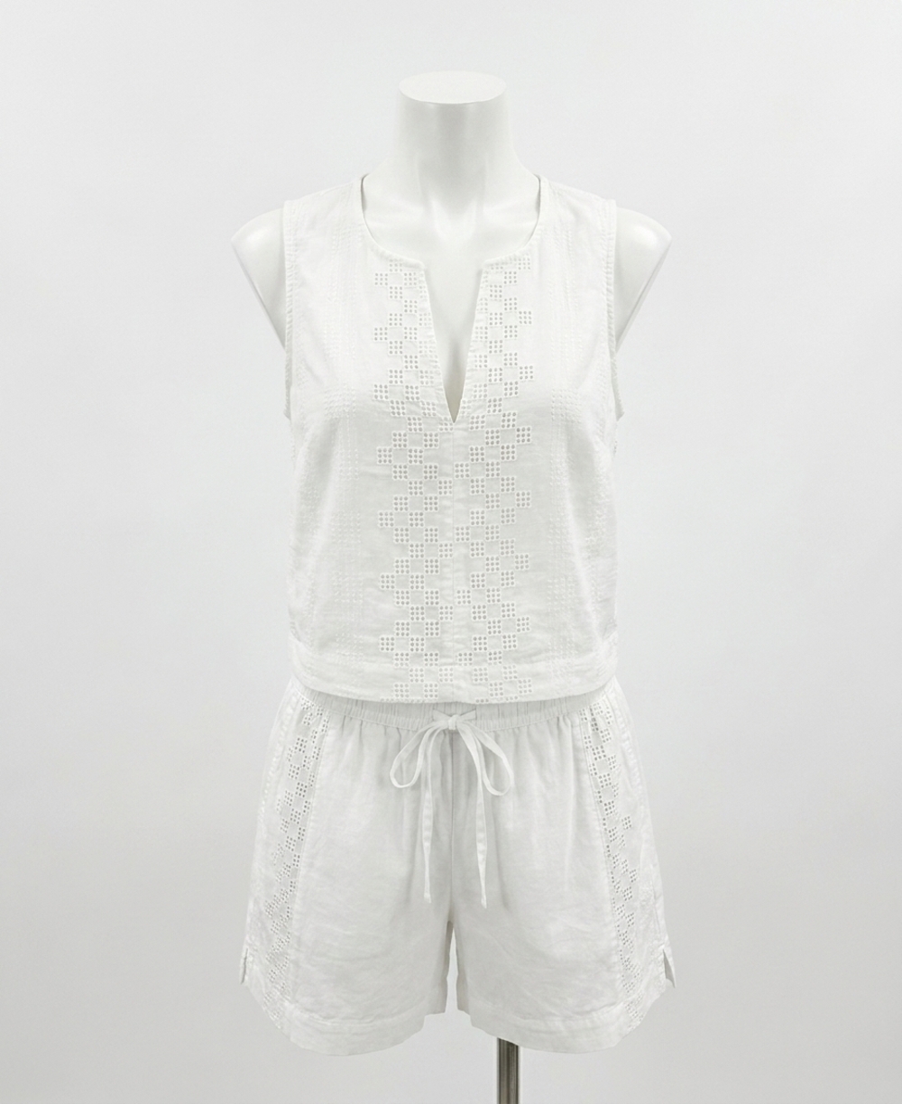 NEW SPLENDID kenzie eyelet geo tank in white